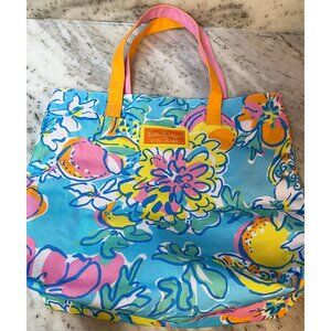 Lilly Pulitzer x Estee Lauder Tote Bag Women's Teal Blue Floral Flower Pattern